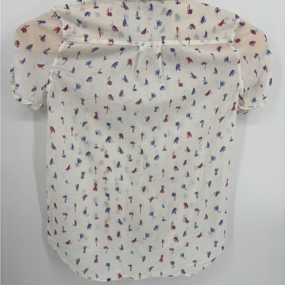 Eddie Bauer Women's L Fly Fishing Lure Print Shirt Short Sleeve Cotton White - Picture 5 of 7
